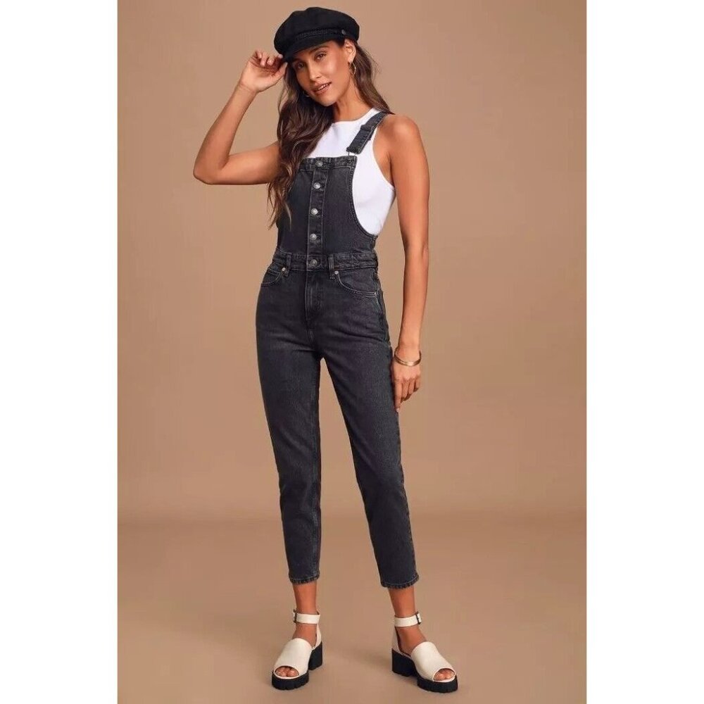 Free People Washed Black Stretch Denim Ankle Length Overalls - Picture 3 of 11